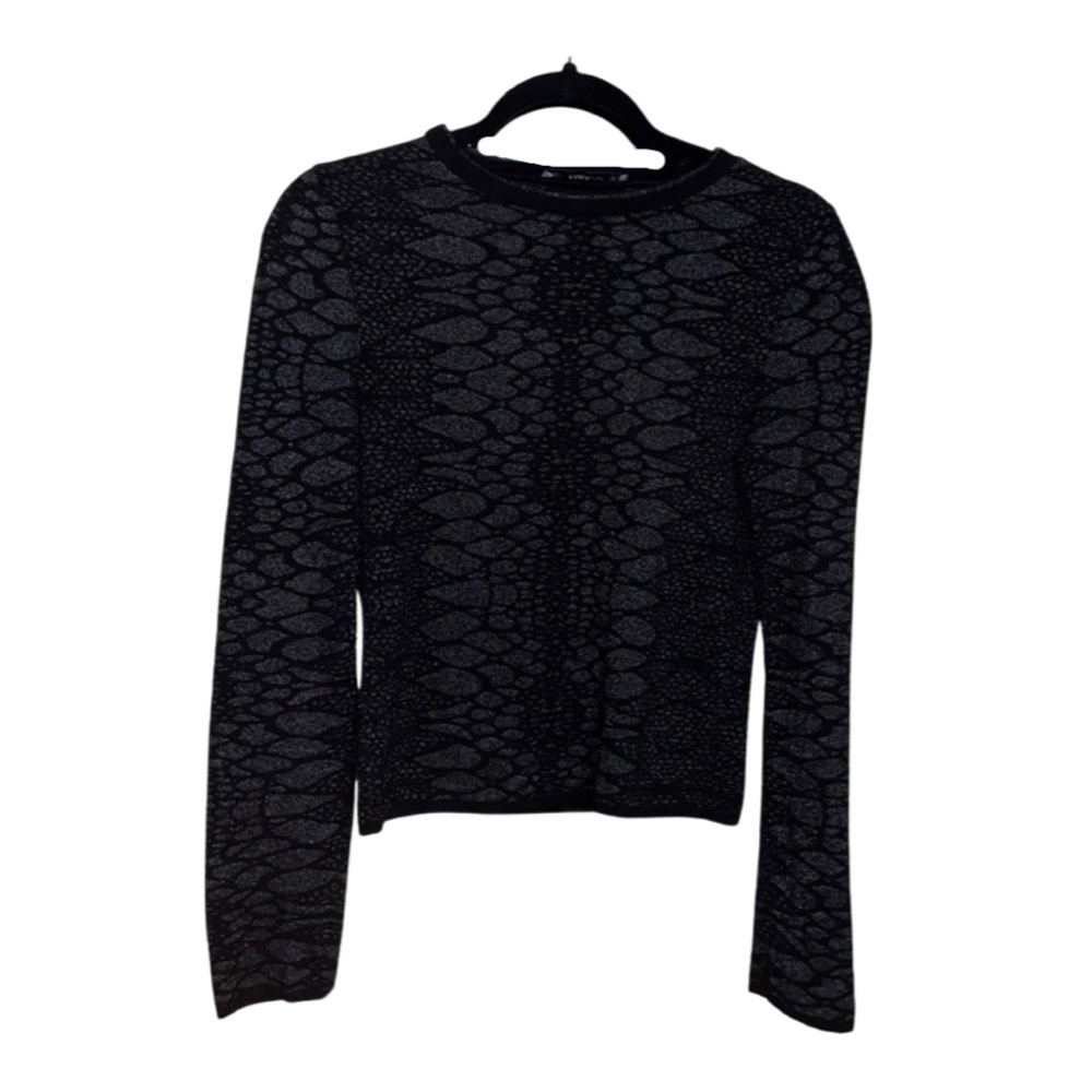 Zara Black & Gray Crew Neck Knit Sweater Top - Size S